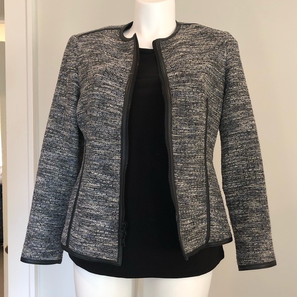 Great little tweed office-friendly moto jacket by Anne Klein, size 14 - Picture 1 of 7